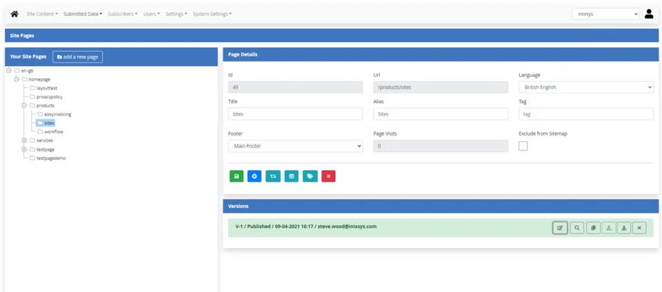 site admin main screen
